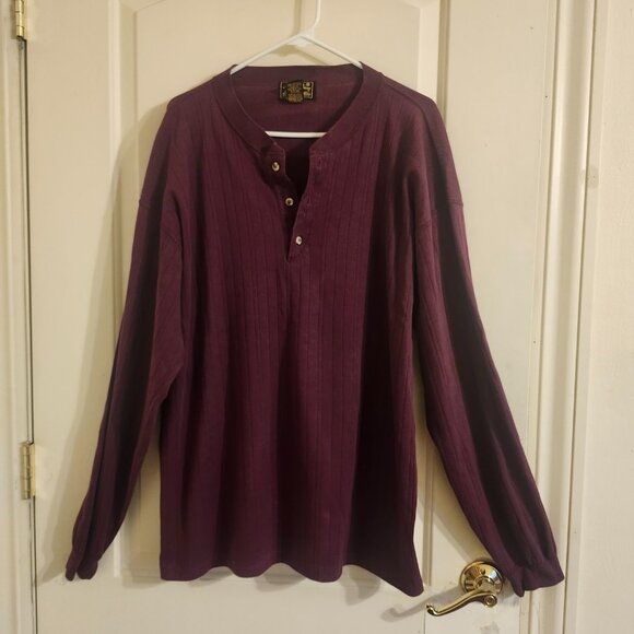 Eddie Bauer Men's Long Sleeves Sz Large Casual Henly Shirt Burgundy Made in USA - Picture 4 of 5
